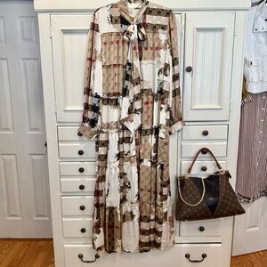 XL-2X Elegant Checkered Long Sleeve Dress